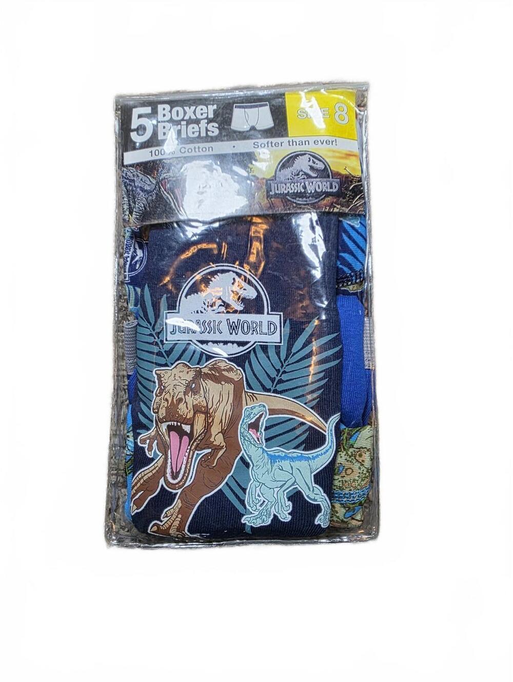 Jurassic World Boys Boxer Briefs Cotton Underwear 5‑Pack Size 8